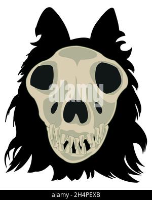 Head of the dog and skull on white background is insulated Stock Vector