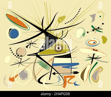 Abstract  beige  background ,fancy  geometric and curved shapes , expressionism art style Stock Vector