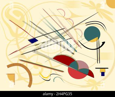 Abstract  beige  background ,fancy  geometric and curved colorful shapes , expressionism art style Stock Vector