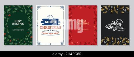 Merry Christmas and Happy New Year greeting cards and invitations. Happy holiday frames and backgrounds design. Stock Vector