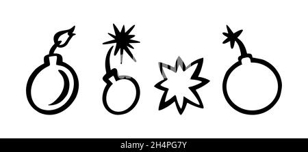 Bomb icons set. Bomb symbols in hand drawn style. Vector illustration isolated in white background Stock Vector