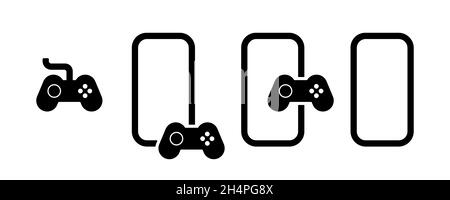 Smartphone with joystick icon set. Playing game concept. Vector EPS 10. Isolated on white background. Stock Vector