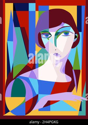 Colorful abstract background, cubism art style,woman portrait Stock Vector