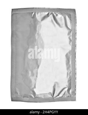 white silver aluminum paper bag package food template box background Stock Photo