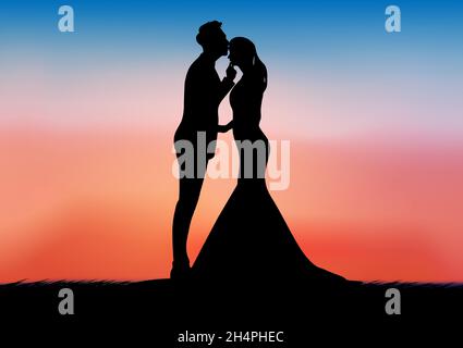 graphics image drawing Bride And Groom silhouette concept love romantic vector illustration Stock Vector