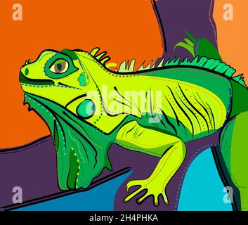 Colorful background, expressionism  art style,abstract iguana reptile Stock Vector