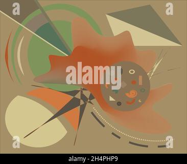 abstract composition , fancy   colorful shapes , red , brown , green on beige  background Stock Vector