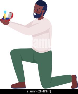 Kneeling man with ring semi flat color vector character Stock Vector