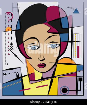 Colorful background, cubism art style,abstract portrait Stock Vector