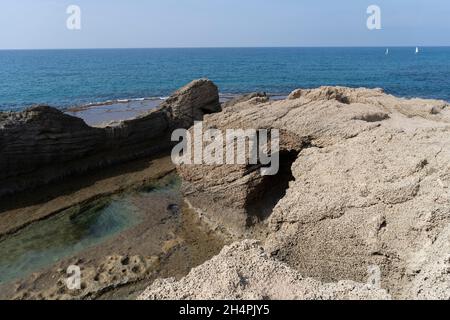 Tel Dor National Site An ancient port on Dor Beach Stock Photo