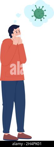 Man afraid of virus semi flat color vector character Stock Vector