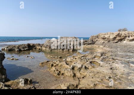 Tel Dor National Site An ancient port on Dor Beach Stock Photo