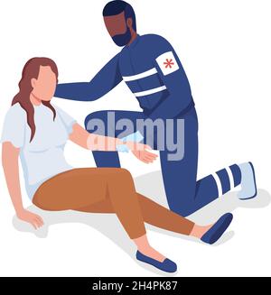 Ambulance professional providing treatment semi flat color vector characters Stock Vector