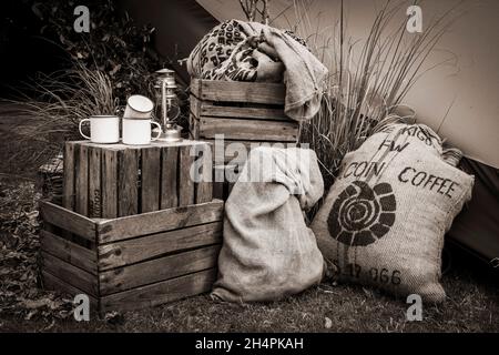 Simulated coffee plantation refreshment area in commercial use at the Goodwood 78th Members Meeting , Sussex, UK. Stock Photo