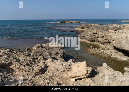 Tel Dor National Site An ancient port on Dor Beach Stock Photo