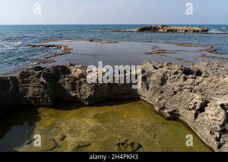 Tel Dor National Site An ancient port on Dor Beach Stock Photo