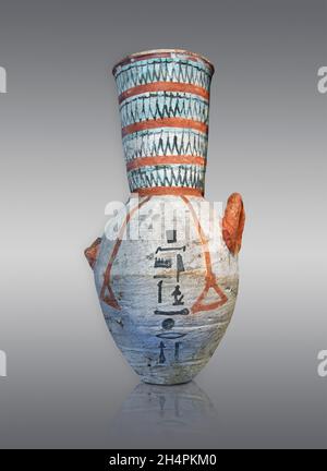 Anient Egyptian decorated terracotta vase amphora, 1327-1068, 18th dynasty, El-Arba el-Madfouna. Louvre Museum.  Sully Room 640. Stock Photo