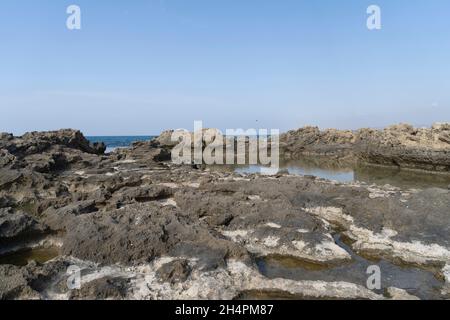 Tel Dor National Site An ancient port on Dor Beach Stock Photo