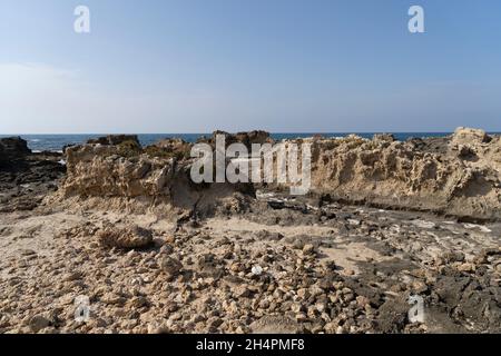 Tel Dor National Site An ancient port on Dor Beach Stock Photo