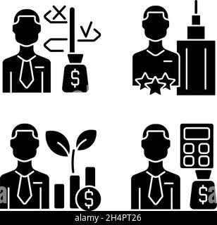 Financial field experts black glyph icons set on white space Stock Vector