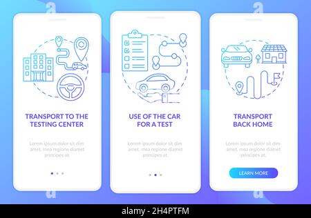 Road test services blue gradient onboarding mobile app page screen Stock Vector
