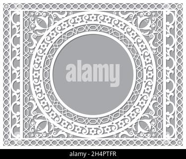 Moroccan vector openwork rectangle frame or border design with empty space for text in DL format, inspired by folk art patterns from Morocco Stock Vector