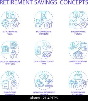 Retiral savings concept icons set Stock Vector