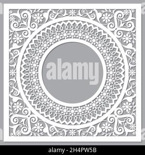 Cool Moroccan vector openwork mandala design in square with blank space in the center inspired by the old carved wood wall art patterns from Morocco Stock Vector