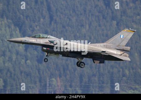 ZELTWEG, AUSTRIA - Sep 07, 2019: Hellenic Air Force F-16 fighter jet on final for landing in Zeltweg Stock Photo