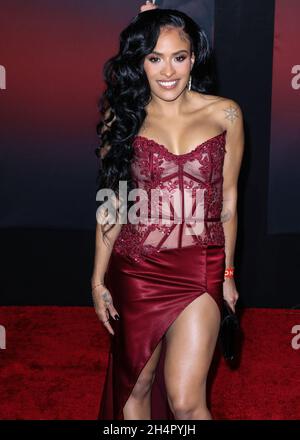 Los Angeles, United States. 03rd Nov, 2021. LOS ANGELES, CALIFORNIA, USA - NOVEMBER 03: Zelina Vega arrives at the Los Angeles Premiere Of Netflix's 'Red Notice' held at the Xbox Plaza and Chick Hearn Court at L.A. Live on November 3, 2021 in Los Angeles, California, United States. (Photo by David Acosta/Image Press Agency) Credit: Image Press Agency/Alamy Live News Stock Photo