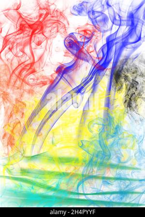 Digital artwork multi coloured colored smoke affect plumes vibrant unusual images for viewing pleasure with many uses in portrait or flip as required Stock Photo