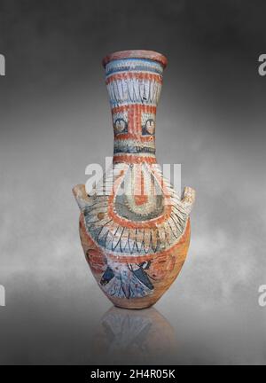 Anient Egyptian decorated terracotta vase amphora, 1327-1068, 18th dynasty, El-Arba el-Madfouna. Louvre Museum.  Sully Room 640. Stock Photo