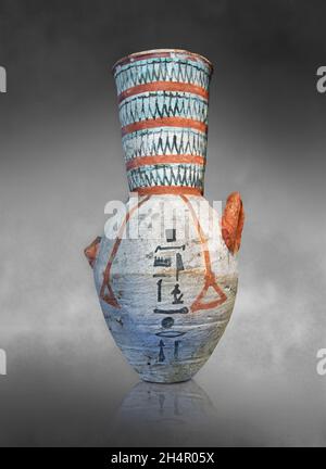 Anient Egyptian decorated terracotta vase amphora, 1327-1068, 18th dynasty, El-Arba el-Madfouna. Louvre Museum.  Sully Room 640. Stock Photo