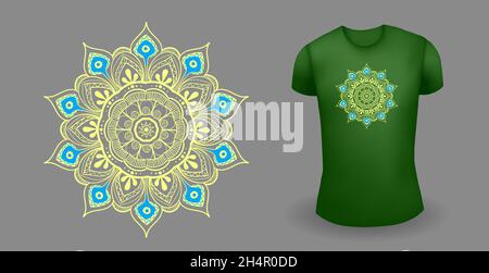 Green male realistic t shirt with mandala. Vector Stock Vector