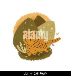 Cute little tiger hand drawn illustration Stock Photo