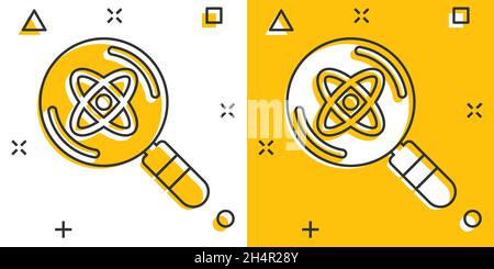 Science magnifier icon in comic style. Virus search cartoon vector illustration on white isolated background. Chemistry dna splash effect business con Stock Vector