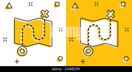 Map pin icon in comic style. GPS navigation cartoon vector illustration on white isolated background. Locate position splash effect business concept. Stock Vector