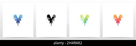 Melted Dripping Letter Logo Design V Stock Vector