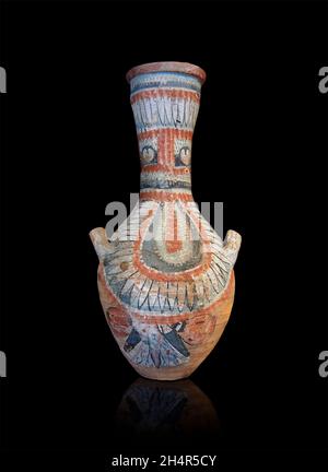 Anient Egyptian decorated terracotta vase amphora, 1327-1068, 18th dynasty, El-Arba el-Madfouna. Louvre Museum.  Sully Room 640. Stock Photo