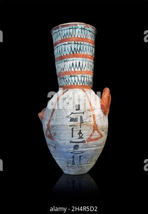 Anient Egyptian decorated terracotta vase amphora, 1327-1068, 18th dynasty, El-Arba el-Madfouna. Louvre Museum.  Sully Room 640. Stock Photo