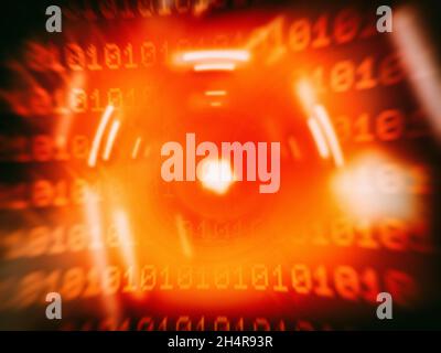 Artificial intelligence eye watching on an abstract binary code background Stock Photo