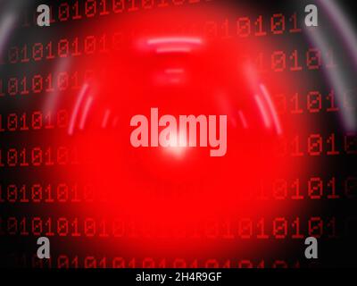 Artificial intelligence red eye watching on an abstract binary code background Stock Photo