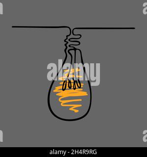 Single light bulb drawn with continuous line. Idea symbol isolated on gray background. Vector illustration. Stock Vector