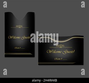 Hotel Key Card Holder Hospitality Keycard Sleeve Vertical Black Paper Envelope With Golden