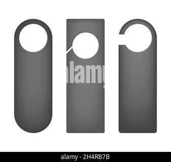 Door hanger mockup set. Blank dark gray cards isolated on white background. Vector mock-up for design Stock Vector