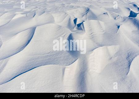 Landscape with snow shapes covering earth when windy weather at winter Stock Photo