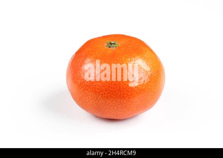 Single mandarin isolated on white background.Organic citrus fruit Stock Photo