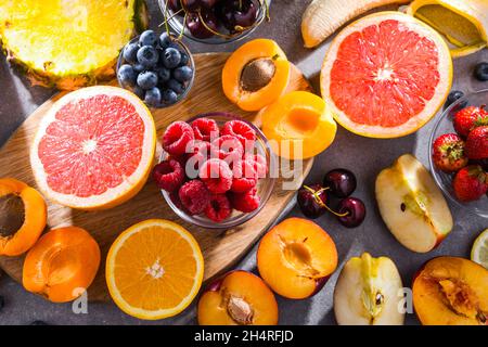 Composition with a variety of fresh culinary fruits Stock Photo
