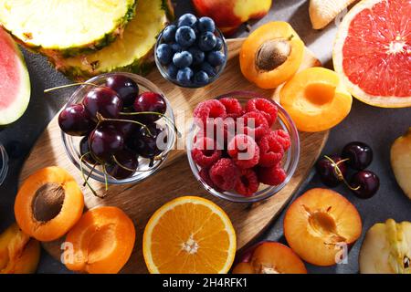 Composition with a variety of fresh culinary fruits Stock Photo