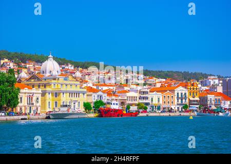 View of Mytilene seaside port, Lesvos island, Greece Stock Photo